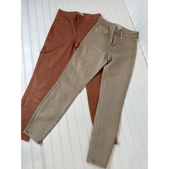 NWT L’AGENCE Skinny Wax Coated Pants Tan & Brown Cropped Skinny Bundle Size 25 - Picture 2 of 10